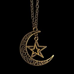 Bronze Crescent Moon and Star Pendant Necklace